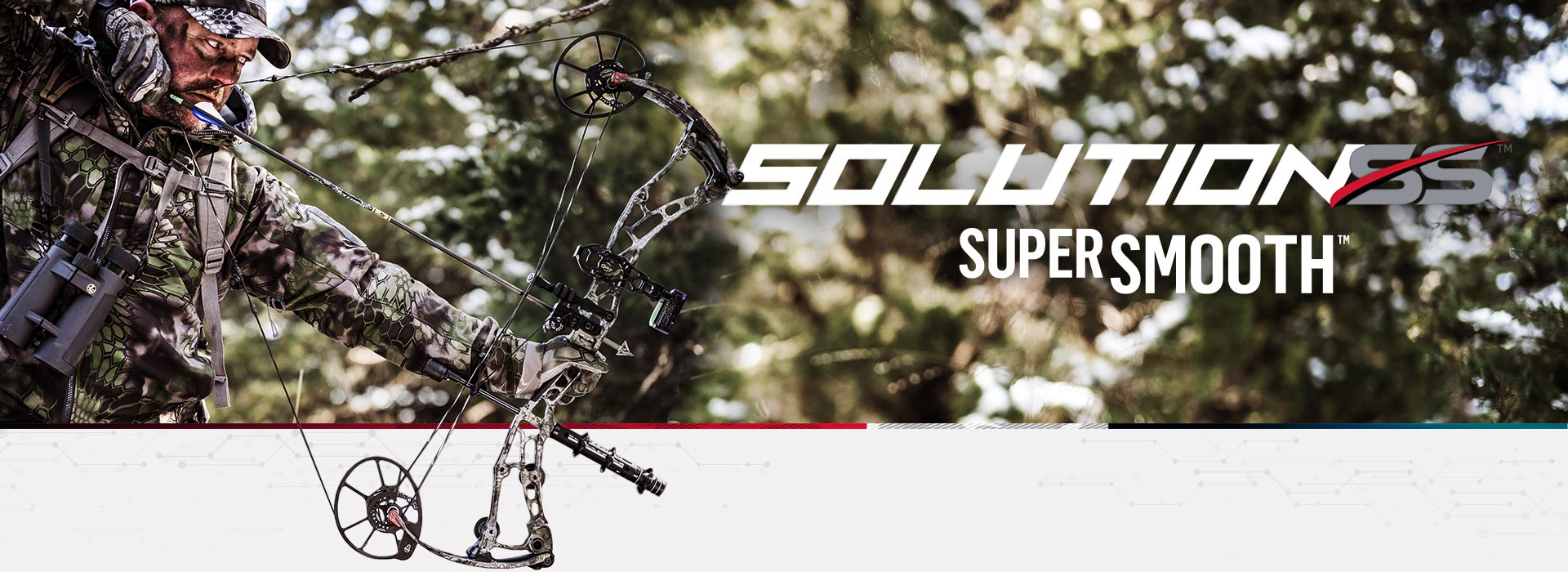 Bow hunter wearing camo clothes shooting a Bowtech Solution SS archery compound bow