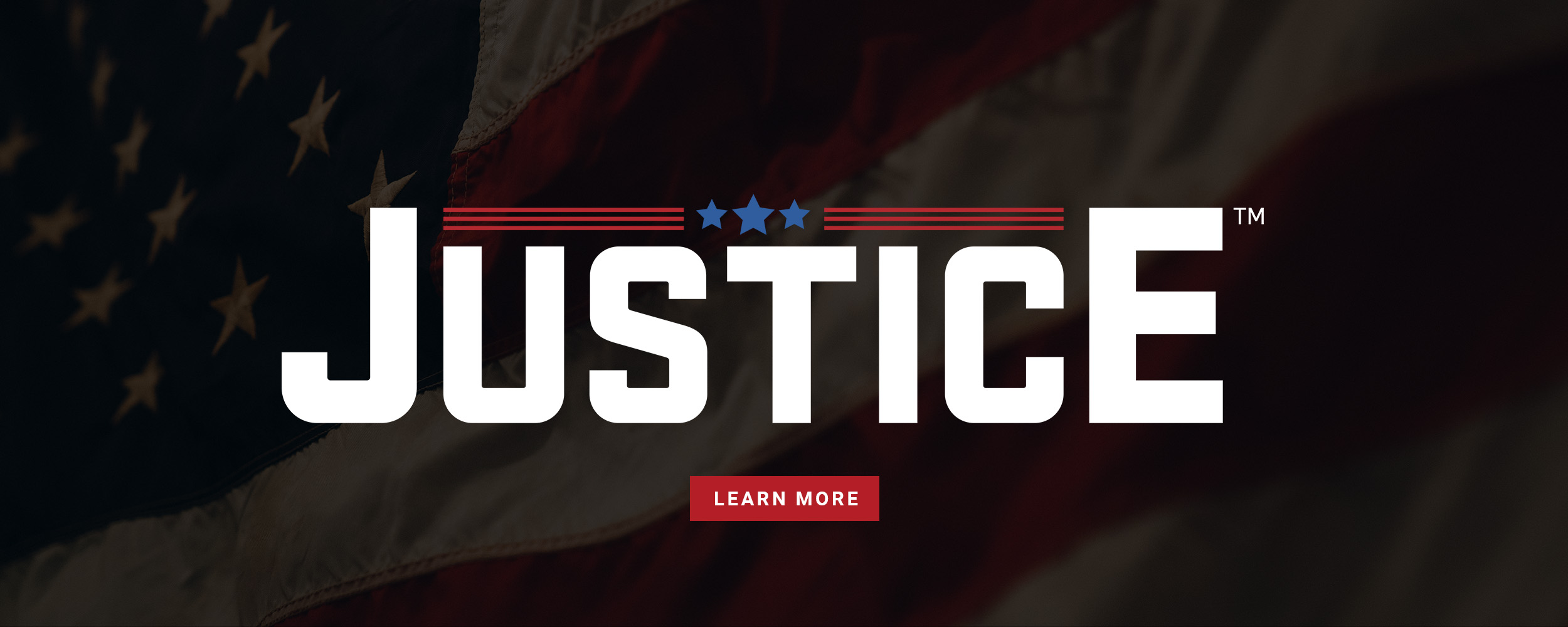 justice banner with learn more button